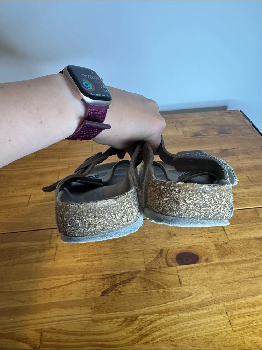 Birkenstock Soft Footbed Arizona Gray Suede Leather Slide Sandals Size 39